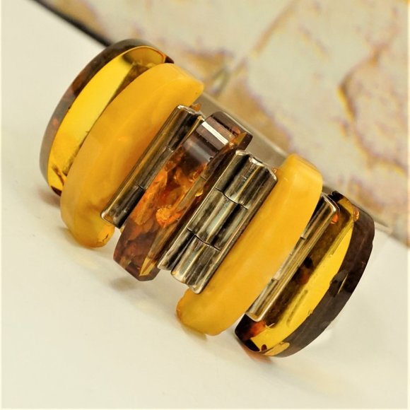 RARE BALTIC AMBER STERLING BRACELET By GLIWINSKI - Picture 1 of 16